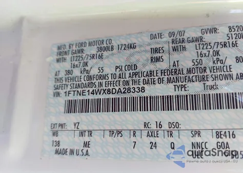 2008 Ford E-150 Commercial/Recreational from USA, damaged, VIN 1FTNE14WX8DA28338